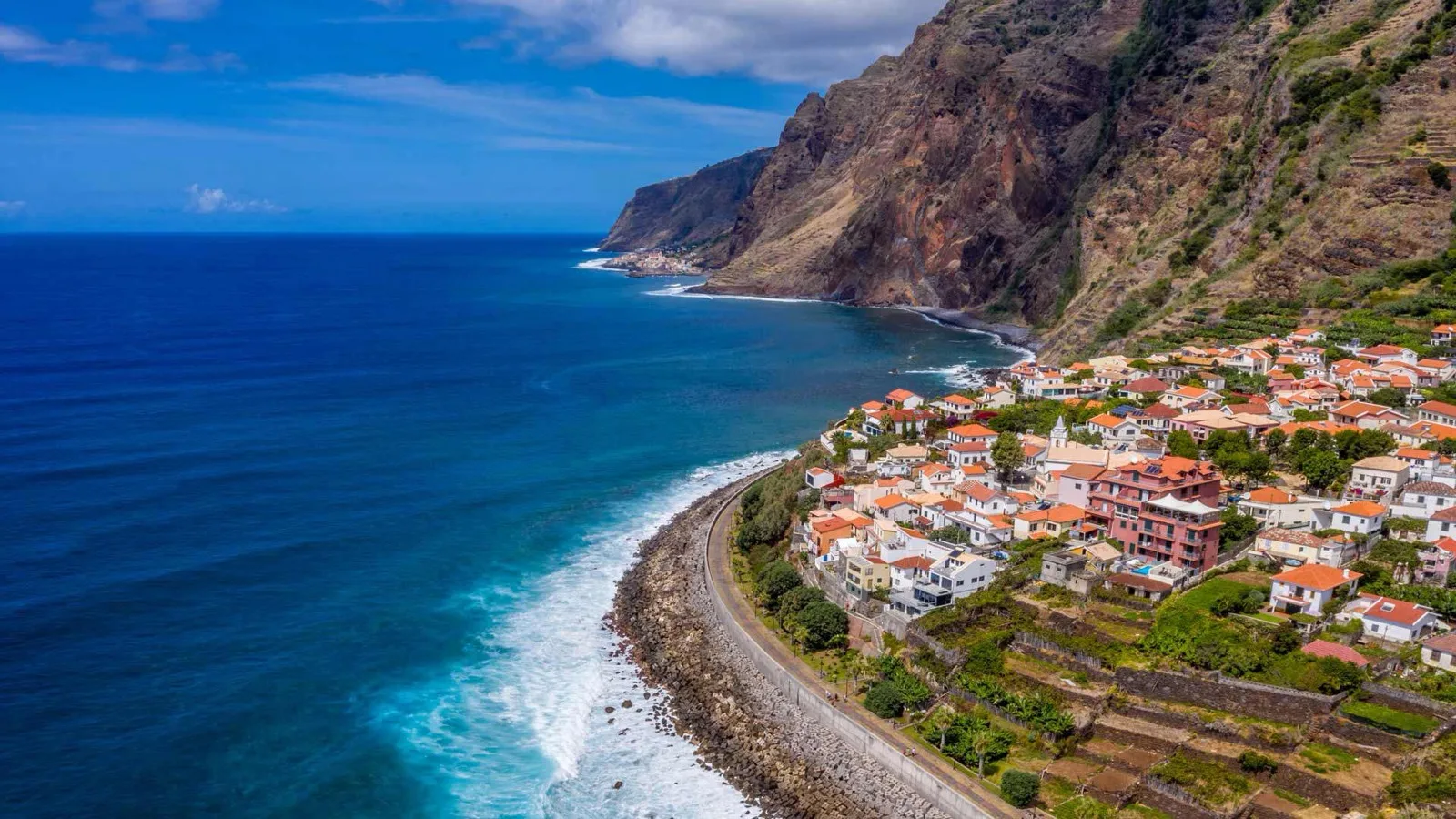A village on the green cliffs above the Atlantic, on Madeira's sunny south-west coast